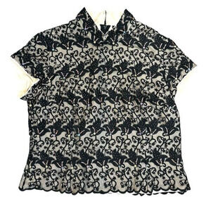 The J Peterman Company Sequined Beaded Top Scalloped Hem Formal Short Sleeve 16